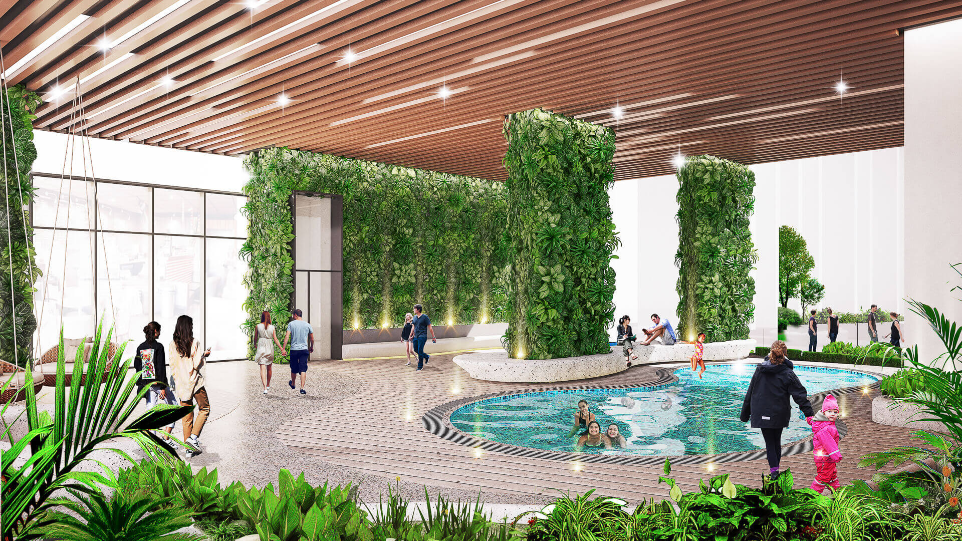 DỰ ÁN CĂN HỘ THE PEAK GARDEN QUẬN 7 45 04 to hop vuon treo thac nuoc trong nha